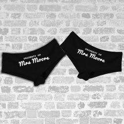 'Property of *Surname* Hers and Hers Brief Set deal Bride and Bride Gift